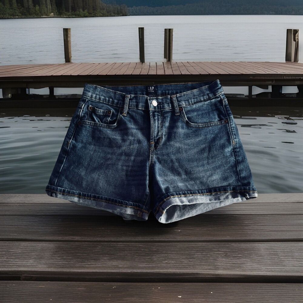 Gap 3” Shorts 4/27 (W29 Inseam 3.5) Blue Denim Cotton Blend Cuffed Womens